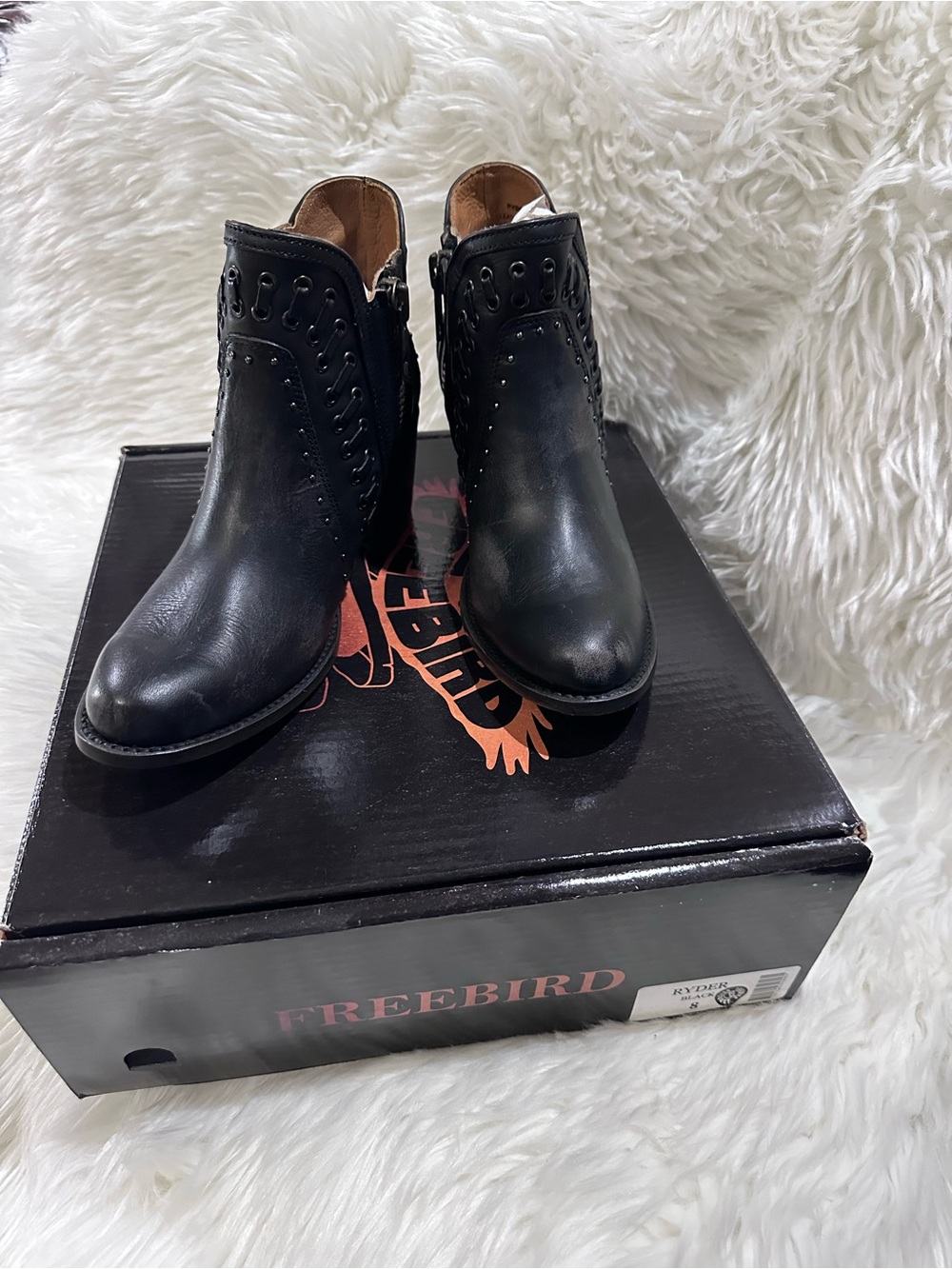 Freebird Ryder Black Studded Leather Ankle Booties with Side Zips